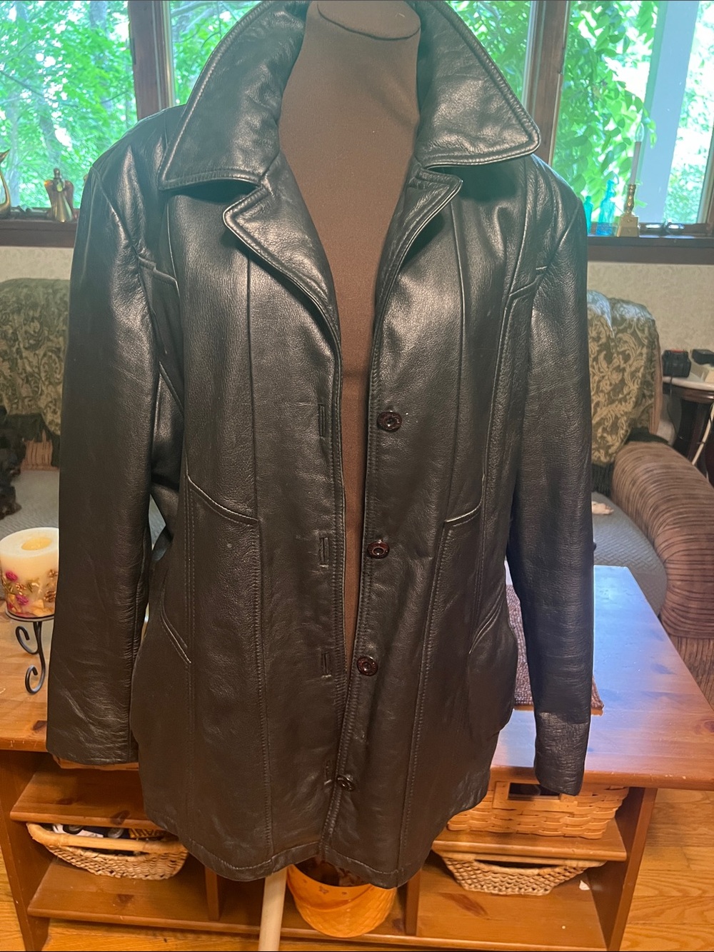 Wilson Black Leather Women's Button-Front Coat Jacket